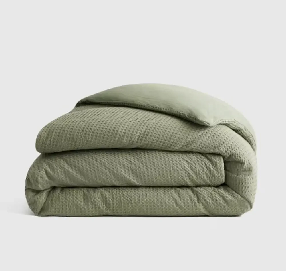 New Quince TWIN Organic Luxe Honeycomb Duvet Cover ONLY Olive Green - No Shams